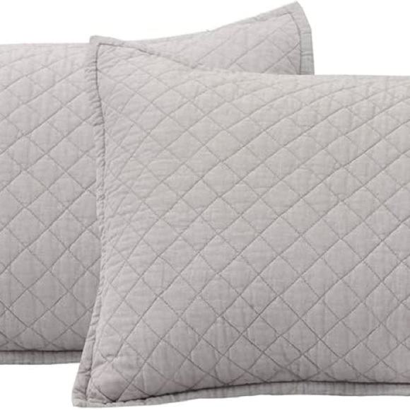 Lush Decor Belgian Flax Prewashed Linen Rich Cotton Blend 3 Pc Quilt Set, Gray - Picture 3 of 9